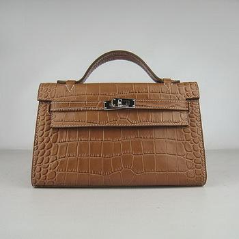 HKL22LCCS006 Hermes Kelly 22CM caffﾨﾨ chiaro Crocodile Stripe